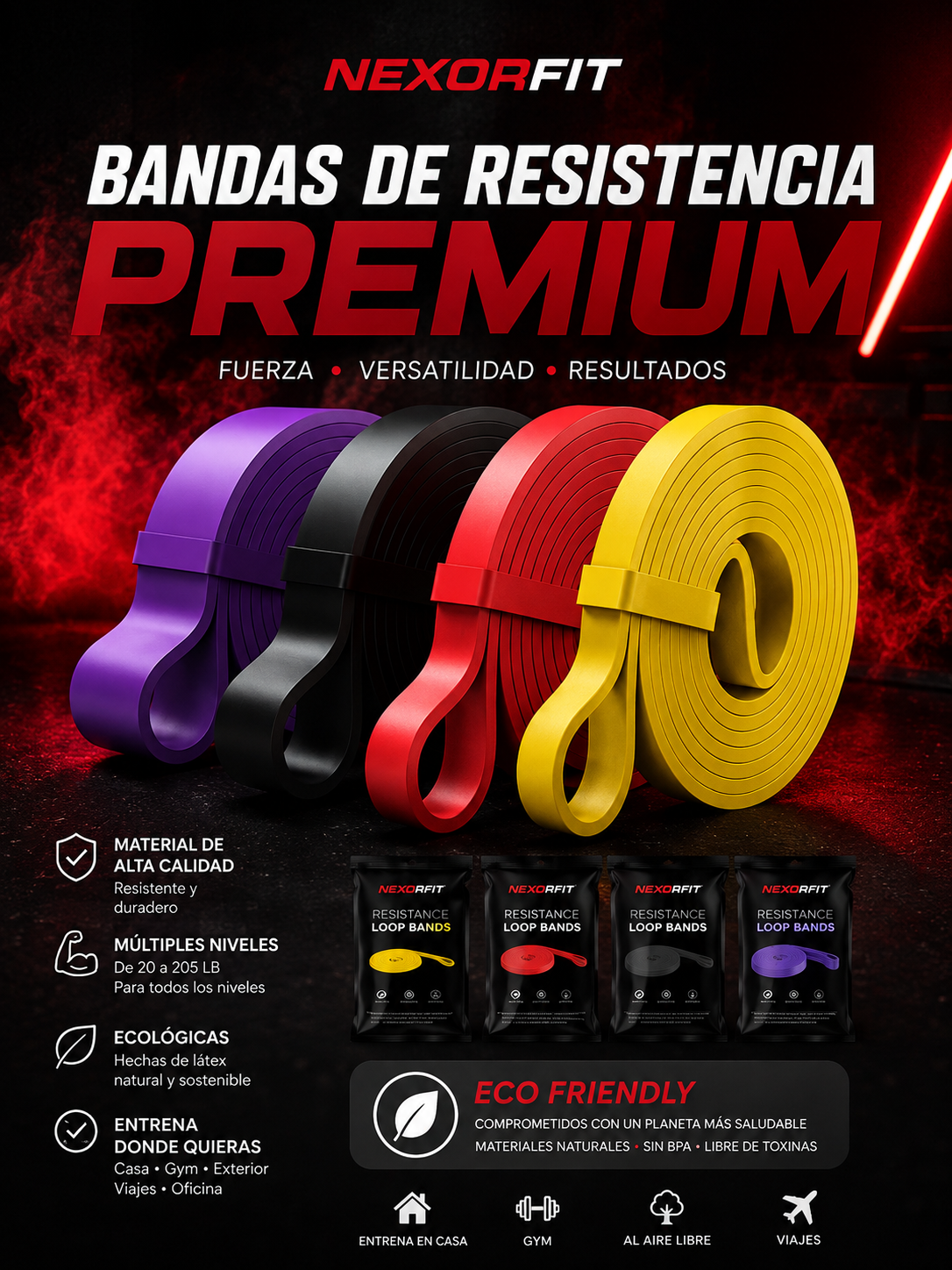 Kit Bandas de Resistencia Loop Para Gym, Dominadas, Pilates, etc.